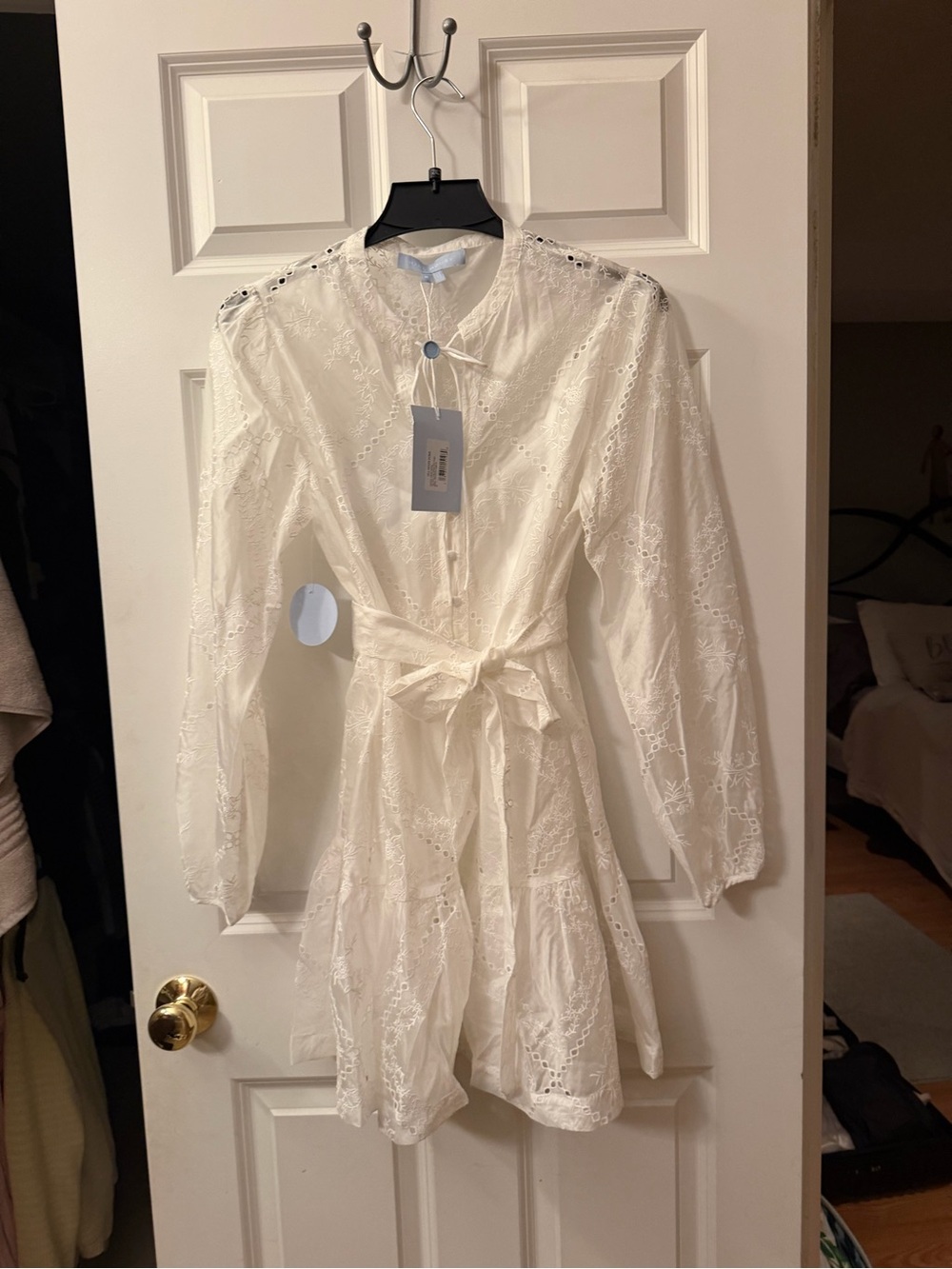 Hill House White Eyelet Tie-Waist Yara Mini Dress